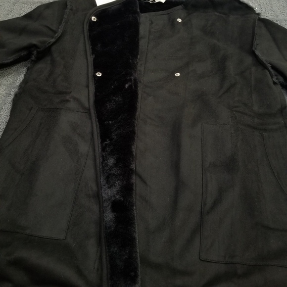 ELLA Suede Fur lined Coat -Black - Picture 2 of 4